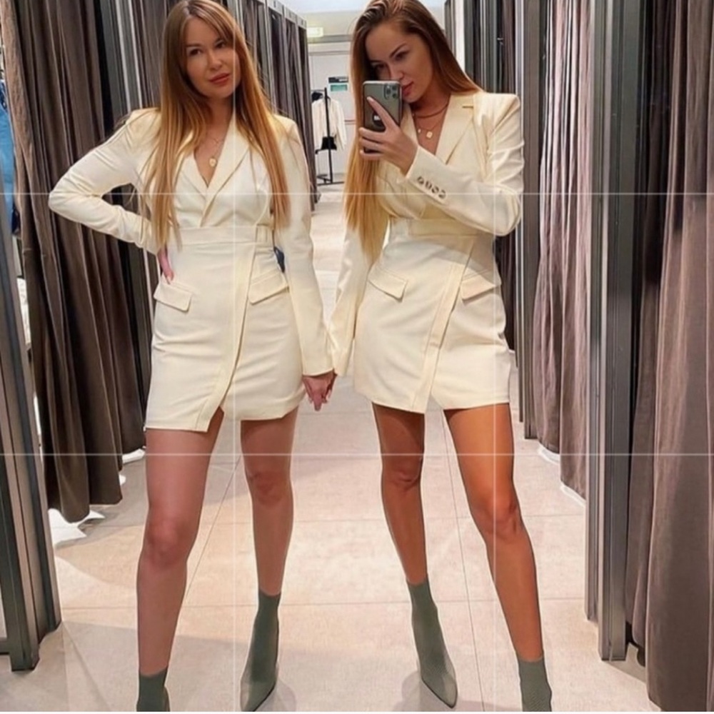 NWT ZARA Blazer Dress Light Yellow M Blogger’s Fav - Picture 2 of 13